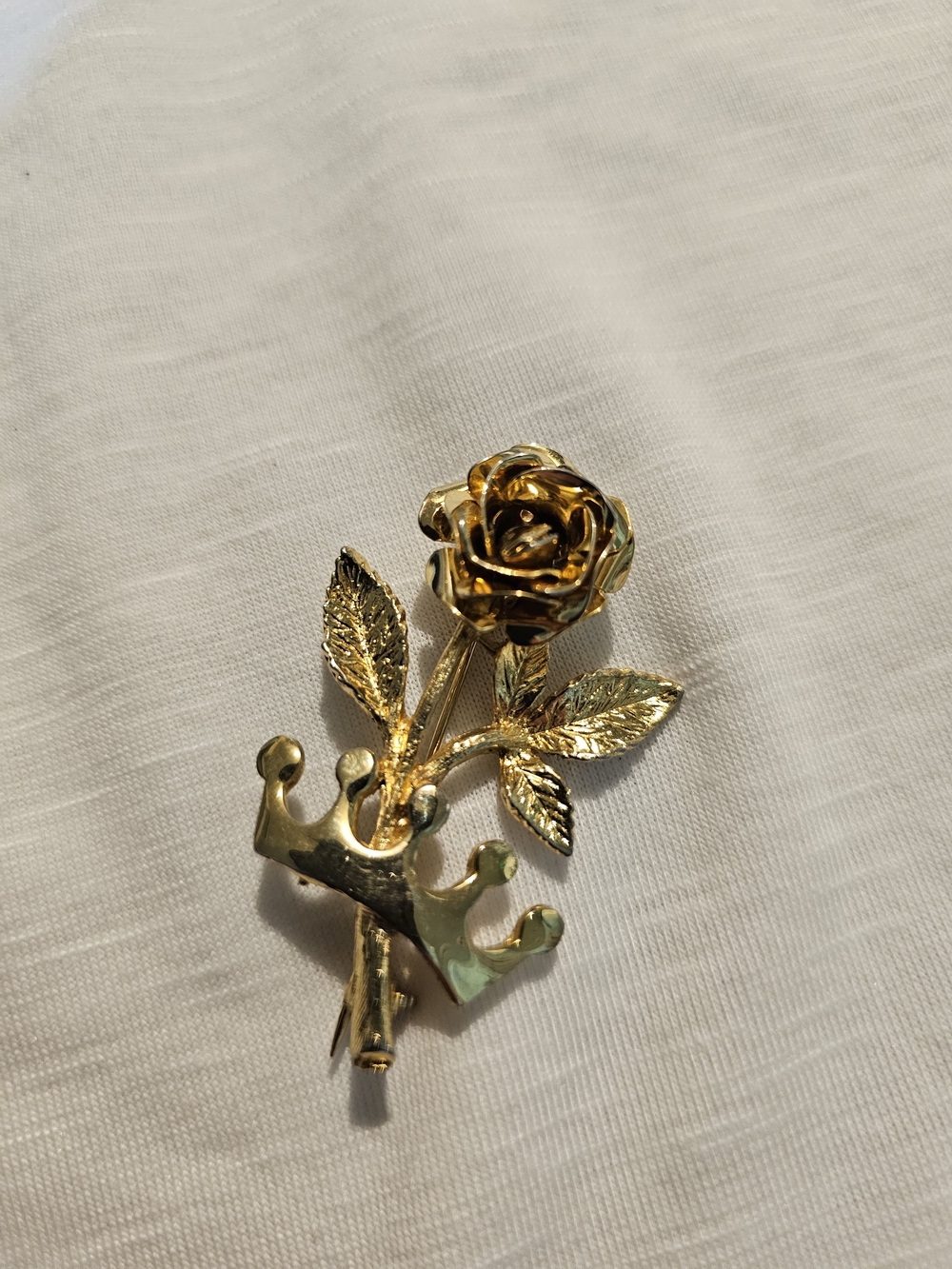 Vintage Gold Rose and Crown Brooch - Elegant Women’s Jewelry